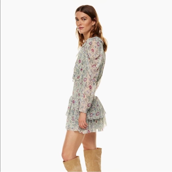 Aritzia Wilfred Poem Dress Floral Print Ruffle Sz L - Picture 1 of 12